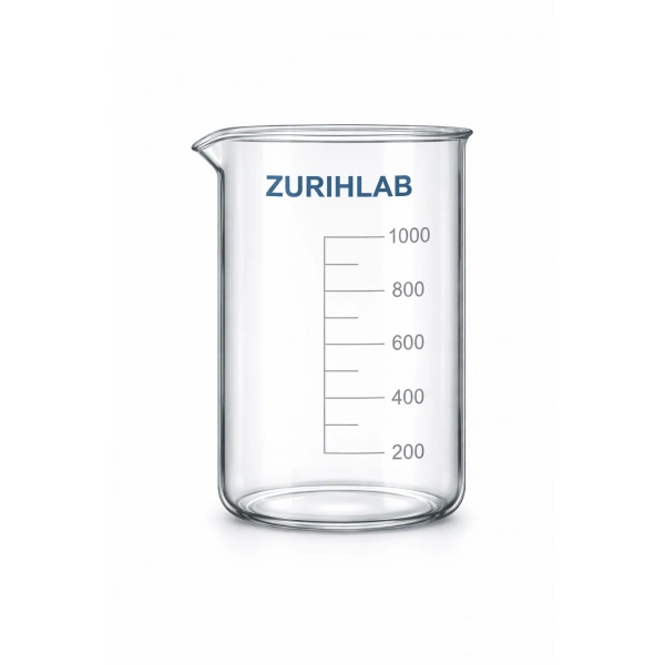 Kısa Form Isıya Dayanıklı Cam Beher 1000 mL (1-Litre) Beaker - Yüksek Kaliteli - Zurih Lab
