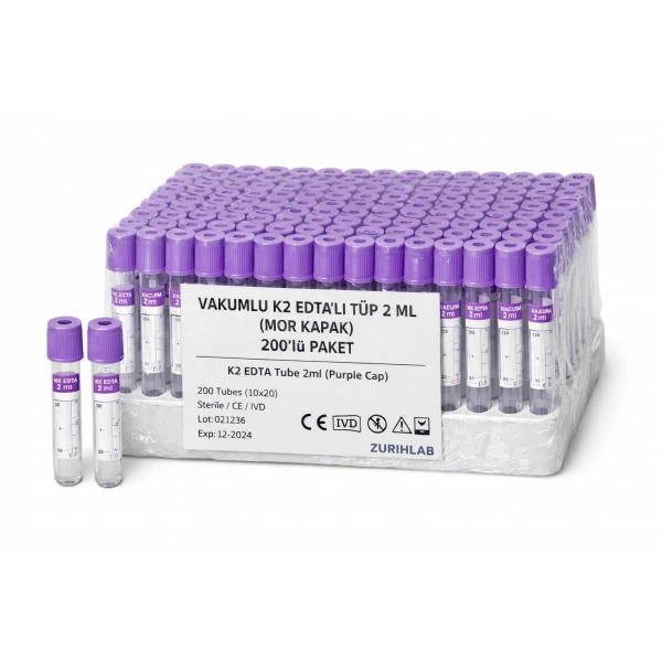 K2 Edtalı Vakumlu Tüp 2 mL - 200 Adetlik Paket