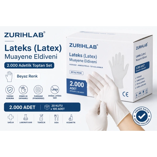 Lateks (Latex) Muayene Eldiveni - 2.000 Adetlik Toptan Set - Yüksek Kaliteli