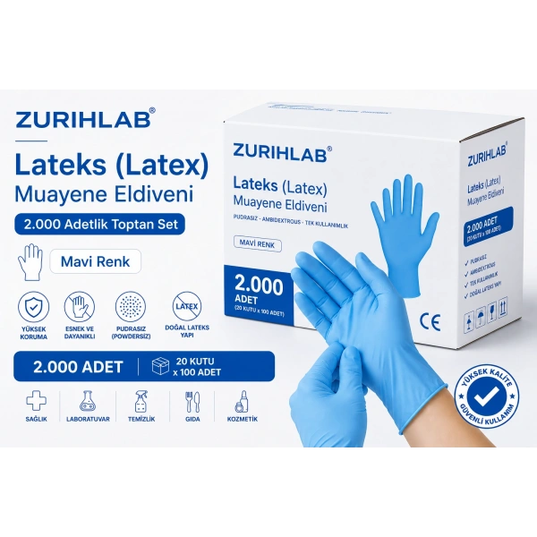 Lateks (Latex) Muayene Eldiveni - 2.000 Adetlik Toptan Set - Yüksek Kaliteli