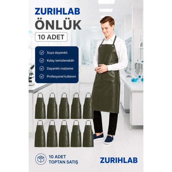 Asit ve Kimyasal Önlüğü - PVC Önlük - Su Geçirmez - Haki - 10 Adetlik Toptan Set