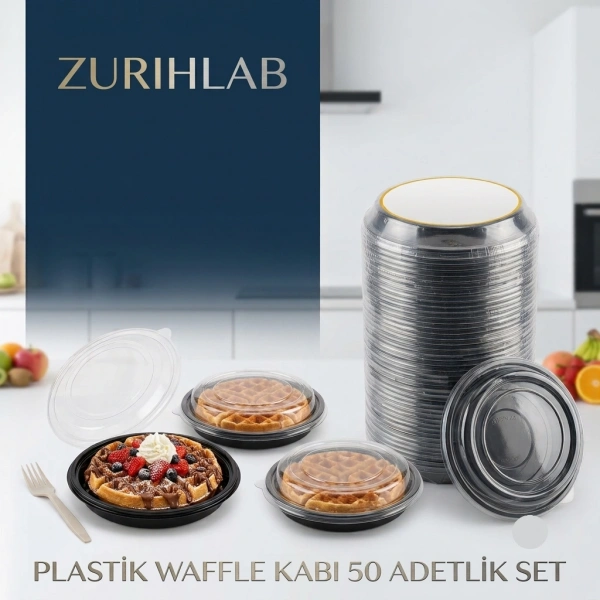 Plastik Waffle Kabı 50 Adet | Tek Kullanımlık Waffle Servis Kabı, Tatlı ve Pasta Sunum Kabı
