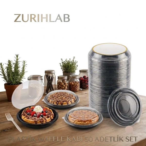 Plastik Waffle Kabı 50 Adet | Tek Kullanımlık Waffle Servis Kabı, Tatlı ve Pasta Sunum Kabı