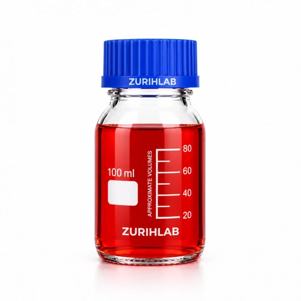 ZURIHLAB Cam Şişe 100 ml - Vida Kapaklı Boş Numune Şişesi - Otoklav Şişe