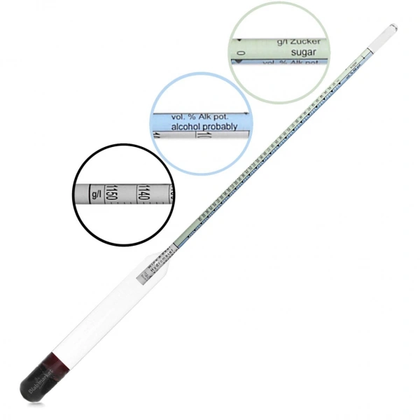 Alkolmetre - Üç Skalalı Hidrometre (Uzunluk: 35,5 Cm)