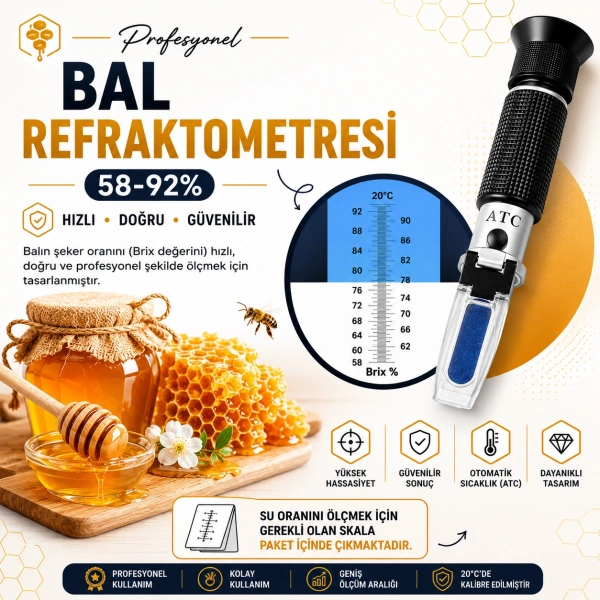 Bal Refraktometre - Reçel Bal Ölçer - %0-90 Brix