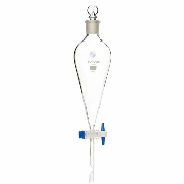 Cam Ayırma Hunisi 250 mL - Teflon Musluklu Tıpalı - Şilif:24/29 - Armudi Tip
