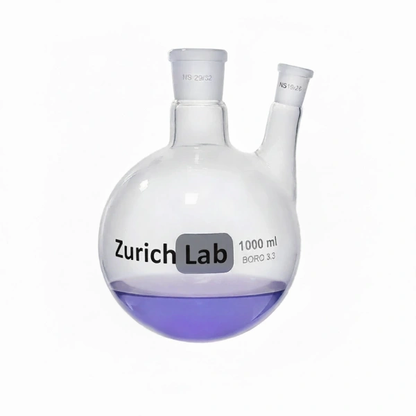 Cam Balon 1000ml Dibi Yuvarlak Şilifli İki Boyunlu | Laboratuvar Balonu - Zurih Lab