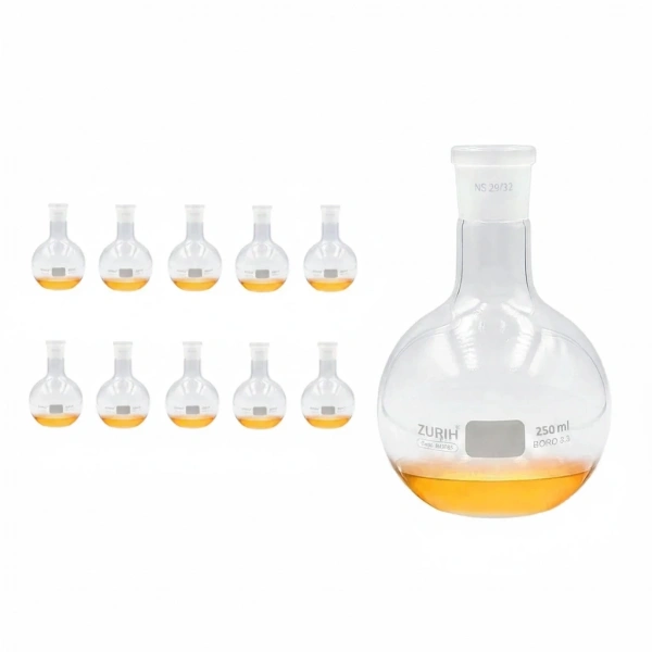 Cam Balon 250 mL – Dibi Düz – 29/32 Şilif – 10lu Toptan Set – Zurih Lab