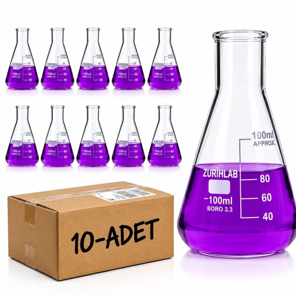 Cam Erlen (Erlenmeyer Flask) 100 mL - 10 Adetlik Toptan Set