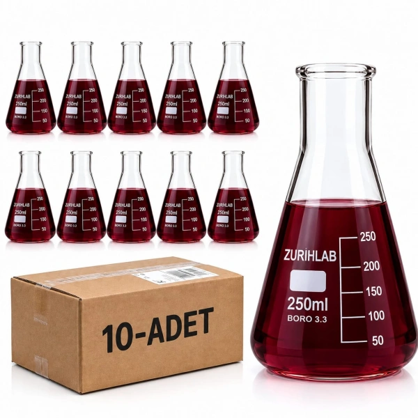 Cam Erlen (Erlenmeyer Flask) 250 mL - 10 Adetlik Toptan Set
