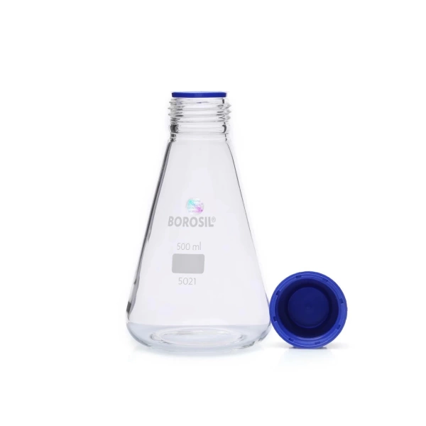 Cam Erlen (Erlenmeyer Flask) 500 mL - GL45 Kapaklı - 10 Adetlik Toptan Set