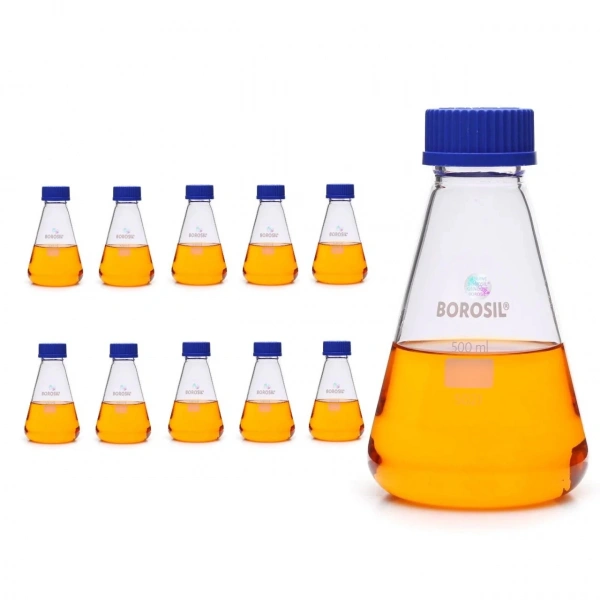 Cam Erlen (Erlenmeyer Flask) 500 mL - GL45 Kapaklı - 10 Adetlik Toptan Set