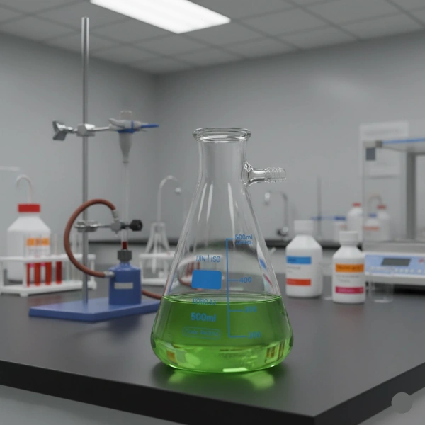 Cam Nuçe Erlen 500 ml – Yan Kollu Vakum Erlen – Dış ÇapxYükseklik: 105x184 mm - Zurih Lab & Zürih Ticaret