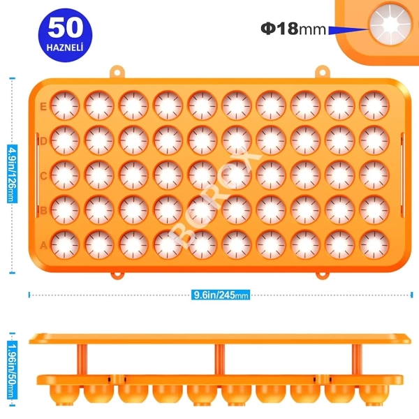 Deney Tüpü Standı – 50 Tüplük | 10–18 mm Tüpler İçin Çok Amaçlı Laboratuvar Rafı
