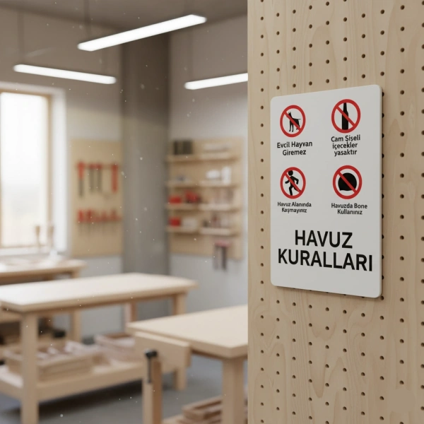 Havuz Kuralları Levhası 25x35 cm - 1mm Beyaz Foreks - Uyarı Levhası