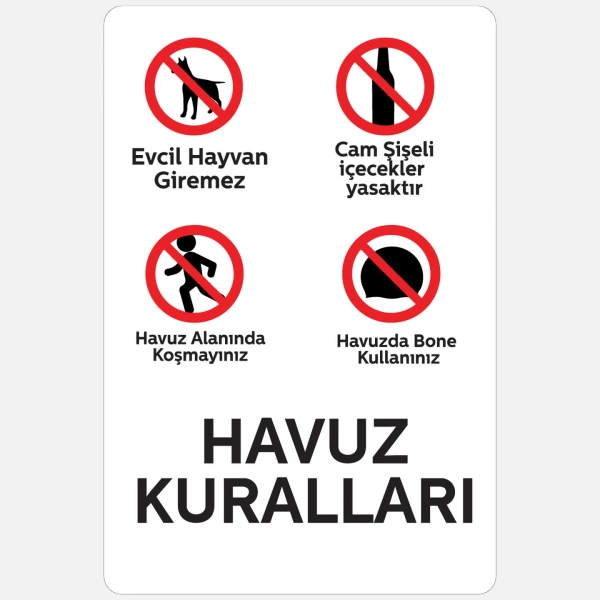 Havuz Kuralları Levhası 25x35 cm - 1mm Beyaz Foreks - Uyarı Levhası