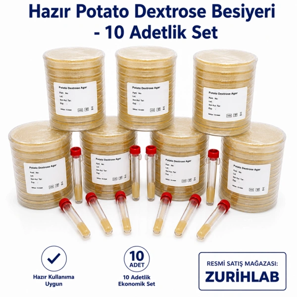 Hazır Potato Dextrose Besiyeri - 10 Adetlik Set