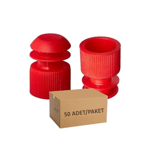 Kanatlı Deney Tüpü Kapağı Kırmızı Renk - 12mm Tüp İçin - 50 Adetlik Set