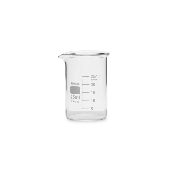Kısa Form Cam Beher (Beaker) 25 mL - 12 Adetlik Set