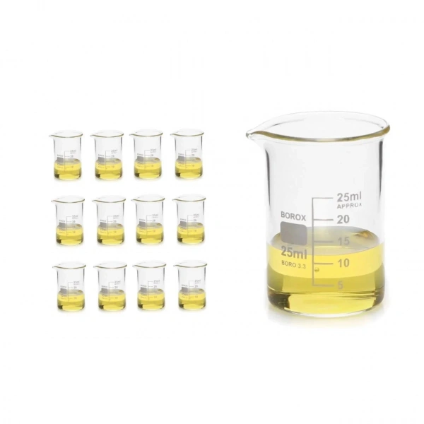 Kısa Form Cam Beher (Beaker) 25 mL - 12 Adetlik Set