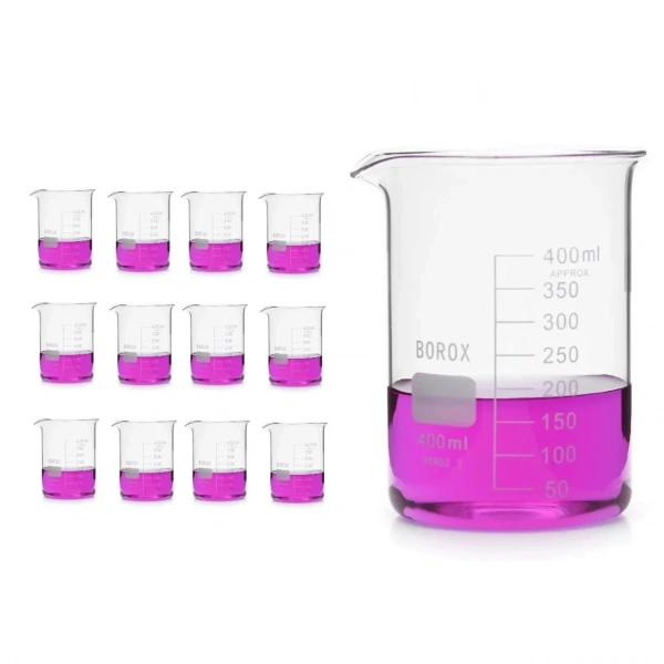 Kısa Form Cam Beher (Beaker) 400 mL - 12 Adetlik Set