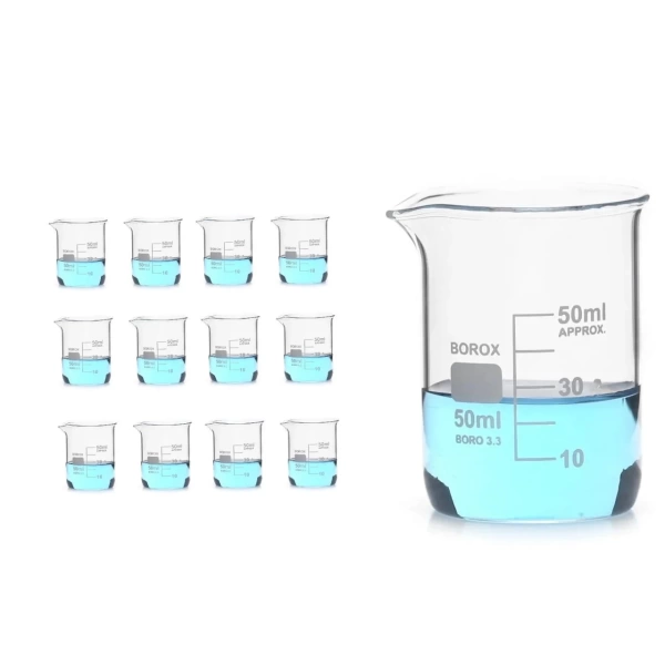 Kısa Form Cam Beher (Beaker) 50 mL - 12 Adetlik Set