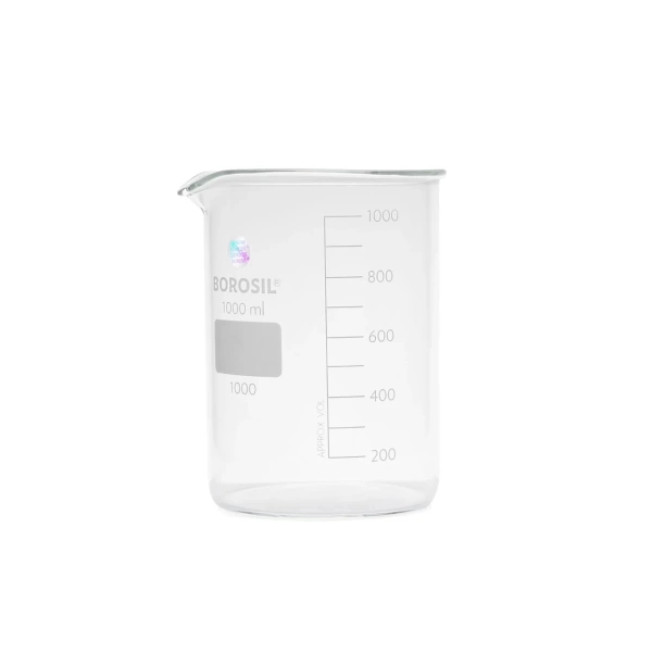 Kısa Form Isıya Dayanıklı Cam Beher 1000 mL (1-Litre) Beaker