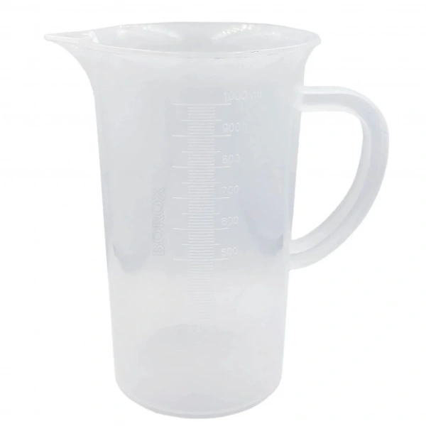 Kulplu Plastik Beher 1000 mL - Kabartma Dereceli Beaker - Ölçü Kabı - 6 Adetlik Toptan Set