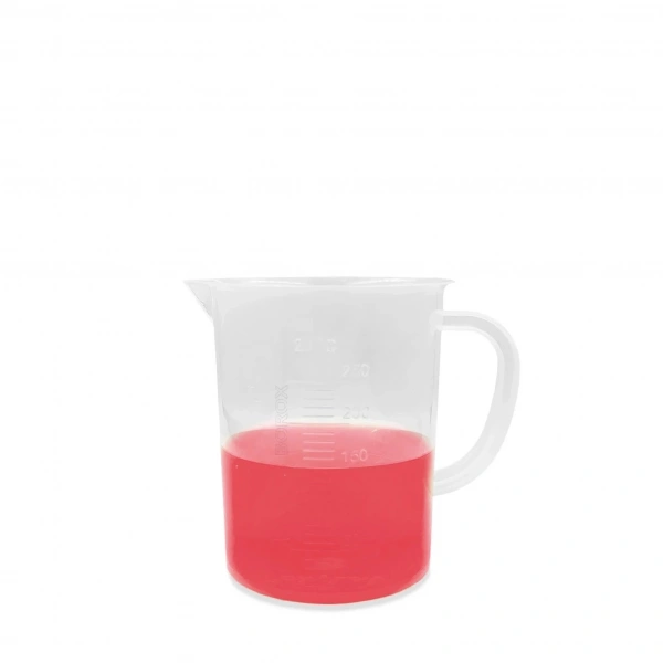 Kulplu Plastik Beher 250 mL - Kabartma Dereceli Beaker - Ölçü Kabı - 12 Adetlik Toptan Set