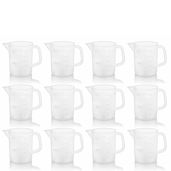 Kulplu Plastik Beher 500 mL - Kabartma Dereceli Beaker - Ölçü Kabı - PP Beher - 12 Adetlik Toptan Set