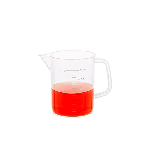 Kulplu Plastik Beher 500 mL - Kabartma Dereceli Beaker - Ölçü Kabı - PP Beher - 12 Adetlik Toptan Set