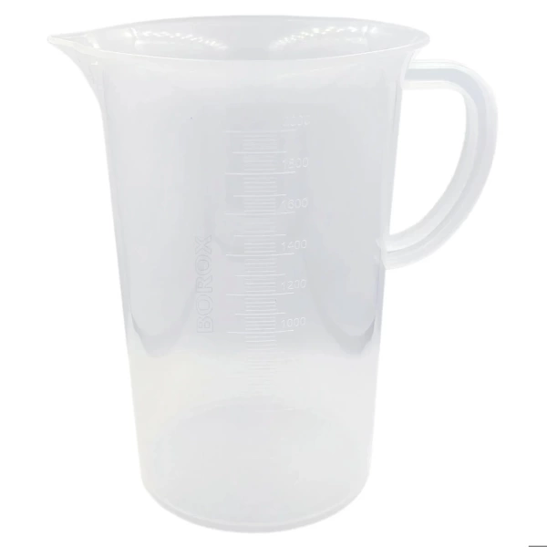Kulplu Plastik Beher (Ölçü Kabı) 2000 mL - Kabartma Dereceli Beaker - 6 Adetlik Toptan Set - Yüksek Kaliteli