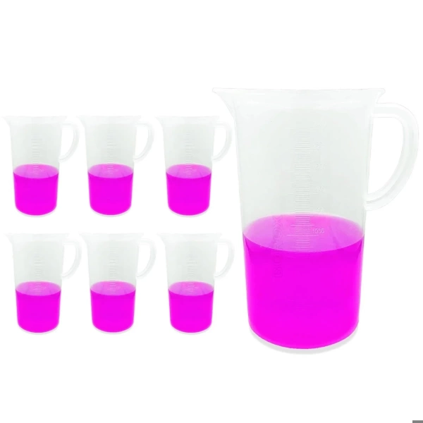 Kulplu Plastik Beher (Ölçü Kabı) 2000 mL - Kabartma Dereceli Beaker - 6 Adetlik Toptan Set - Yüksek Kaliteli