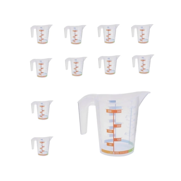 Kulplu Plastik Beher (Ölçü Kabı) 300 mL - Renkli Skala Beaker - BPA Free - 10 Adetlik Toptan Set - Yüksek Kaliteli
