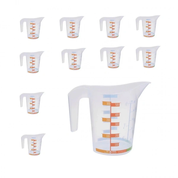 Kulplu Plastik Beher (Ölçü Kabı) 500 mL - Renkli Skala Beaker - BPA Free - 10 Adetlik Toptan Set - Yüksek Kaliteli