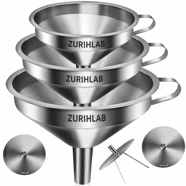 Kulplu ve Süzgeçli Paslanmaz Çelik Huni - Filtreli