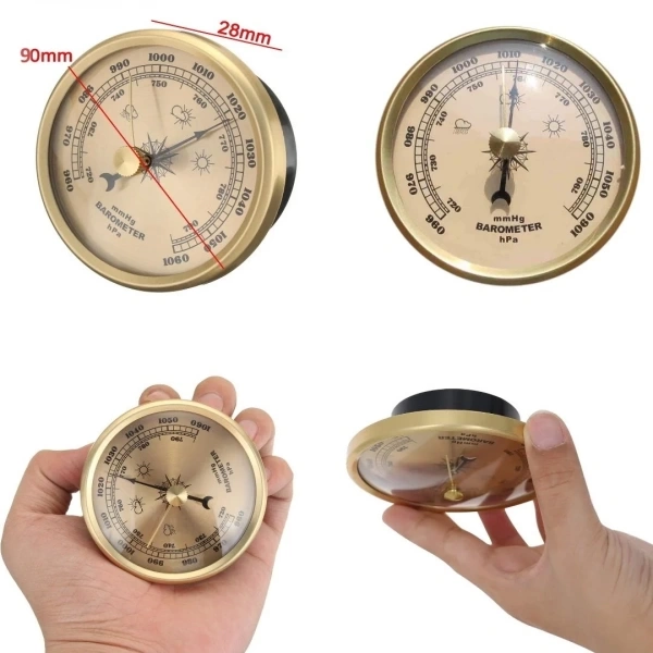 Metal Barometre 90 mm – Analog Hava Basınç Ölçer | Mekanik Hava Durumu Göstergesi