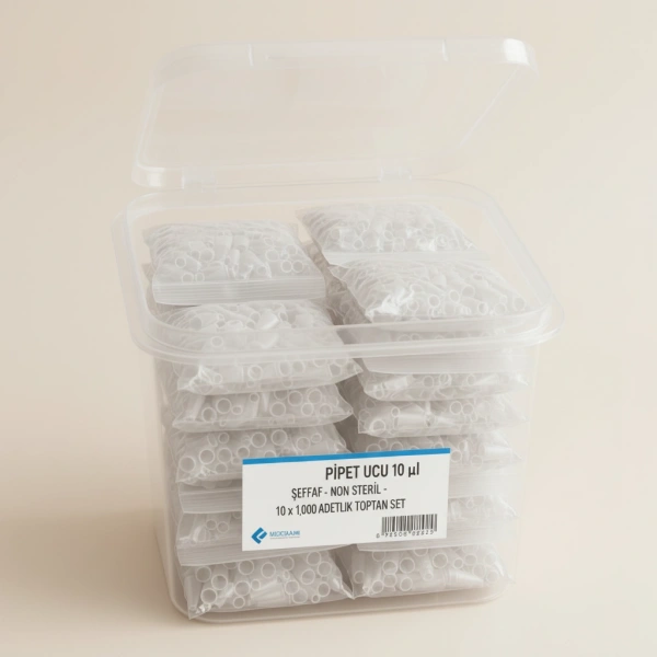 Otomatik Pipet Ucu 10 µl Şeffaf - Non Steril - 10.000 Adetlik Toptan Set