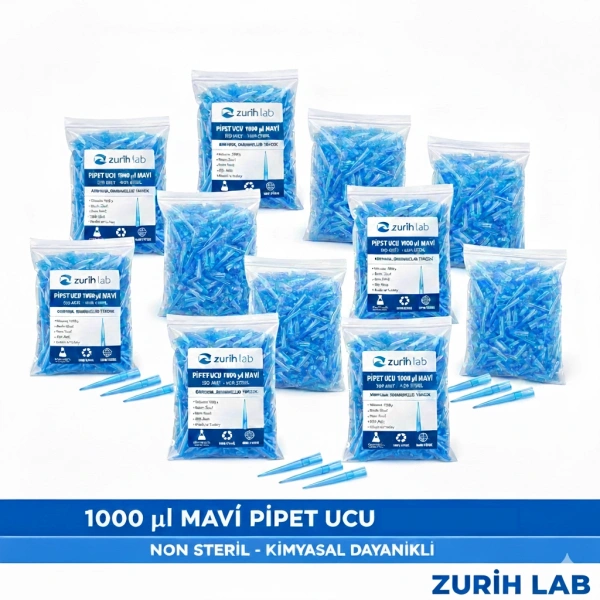 Otomatik Pipet Ucu 1000 µl Mavi - Non Steril - 5000 Adetlik Toptan Set - Yüksek Kimyasal Dayanım | Zurih Lab