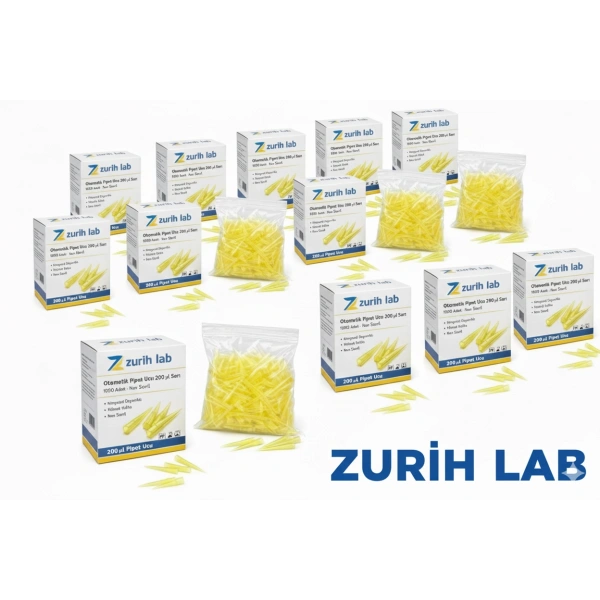 Otomatik Pipet Ucu 200 µl Sarı (10.000 Adetlik Toptan Set) | Non Steril, Yüksek Kimyasal Dayanım | Zurih Lab
