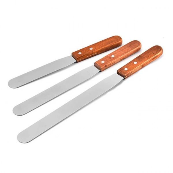 Paslanmaz Bıçaklı Ahşap Saplı Spatula Seti - 3 Farklı Boy Set - Yüksek Kaliteli