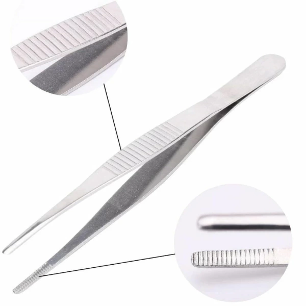 Paslanmaz Çelik Penset 20 Cm - Sivri Uç Dişli Cımbız - 10 Adetlik Toptan Set - Yüksek Kaliteli