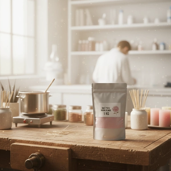 Pembe Renk İnci Tozu Mum 1 KG – Dekoratif ve Kozmetik Kullanıma Uygun