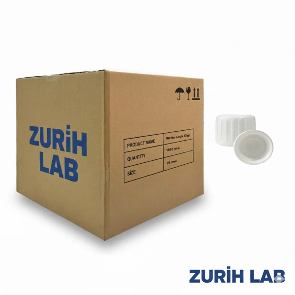 Zurih Lab 25PP Beyaz Kilitli Kapak – PE Contalı – 25mm Ağızlı Şişeler İçin – 1000 Adetlik Toptan Set