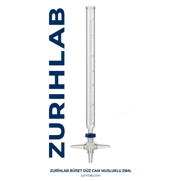 ZURIHLAB Düz Cam Musluklu Büret 25mL