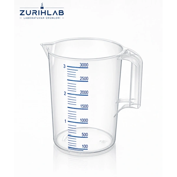 ZURIHLAB Kulplu Plastik Beher 3 Litre - Kabartma Taksimatlı Ölçü Kabı - Maşrapa