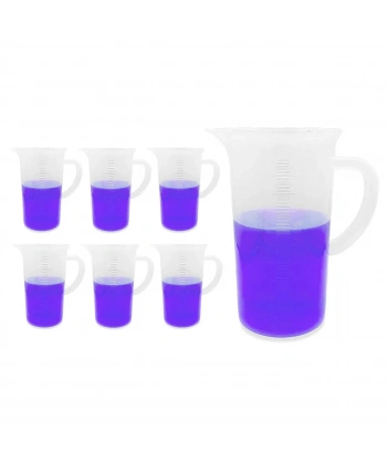 Kulplu Plastik Beher 1000 mL - Kabartma Dereceli Beaker - Ölçü Kabı - 6 Adetlik Toptan Set