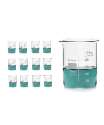 Kısa Form Cam Beher (Beaker) 100 mL - 12 Adetlik Set