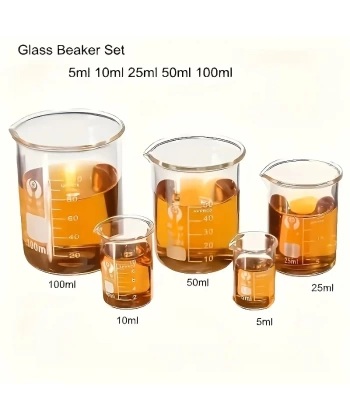 Cam Beher Seti 5li - (100mL-50mL-25mL-10mL-5mL) - %100 Borosilikat Cam